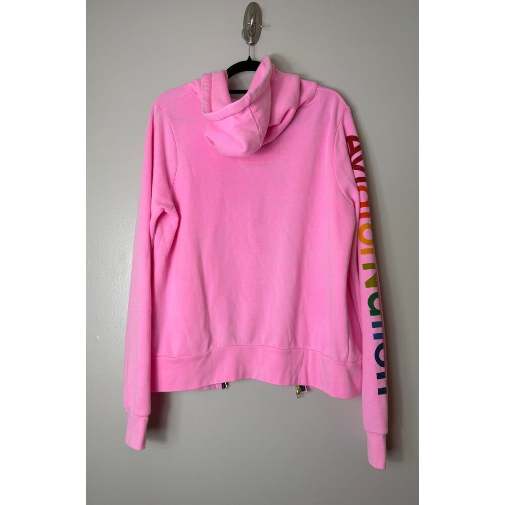 AVIATOR NATION Hoodie M Pink Pullover Venice Sweatshirt Zip Rainbow Sleeve NEW - Picture 2 of 12